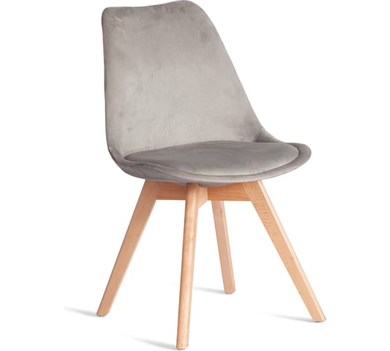 Стул TetChair TULIP SOFT (mod. 053V) 1 шт. в упаковке, дерево/пластик/вельвет, 49,5x54,5x84 см, Светло-серый (HLR 39)/натуральный 21411