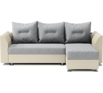 Угловой диван Шарм Ария Скала правый, экокожа, бежевый и серый шенилл 190422132