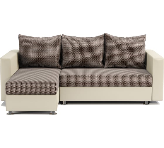 Угловой диван Шарм Ария левый, Корфу коричневый и экокожа, бежевый 190422113 1