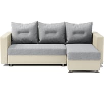 Угловой диван Шарм Ария правый, экокожа, бежевый и серый шенилл 190422110