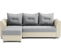 Угловой диван Шарм Ария Скала левый, экокожа, бежевый и серый шенилл 190422142