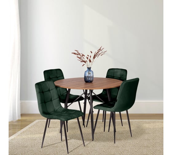 Комплект стульев Tetchair 4 шт. CHILLY (mod. JSC-220) велюр/металл, 44,5x52.5x88 см, dark green (темно-зеленый) HLR57 / черный 21498