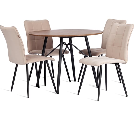 Стул обеденный Tetchair Bari разборный, ткань велюр, 44x60x91, молочный/черный, (Porsche 2) 21653