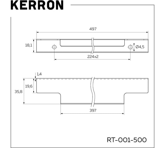Ручка торцевая Kerron комплект из 2 шт, 500 мм, матовый черный, RT-001-500 BL SET2(RT-001-500 BL)