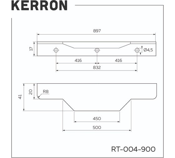 Ручка торцевая Kerron, 900 мм, матовый черный RT-004-900 BL