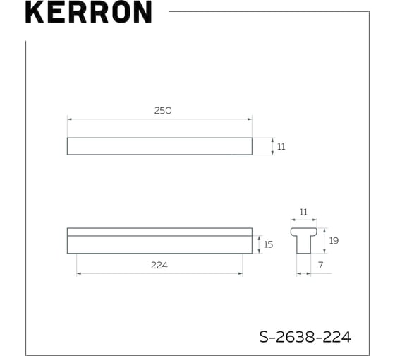 Накладная ручка Kerron комплект из 3 шт., T-образная 224 мм, матовый хром S-2638-224 SC SET3(S-2638-224 SC)