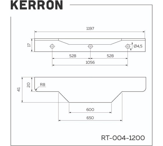 Ручка торцевая Kerron, 1200 мм, матовый черный RT-004-1200 BL