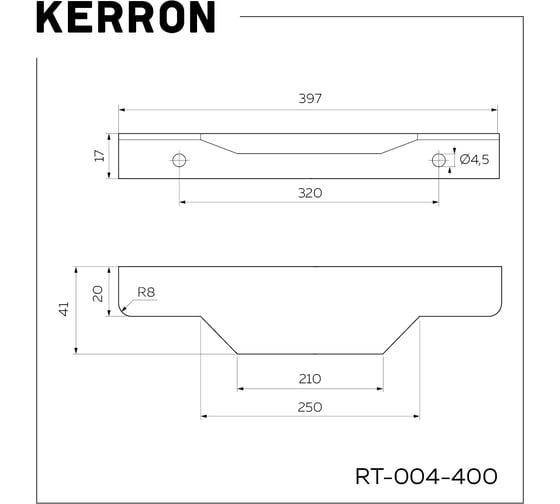 Ручка торцевая Kerron комплект из 2 шт, 400 мм, хром, RT-004-400 SET2(RT-004-400)