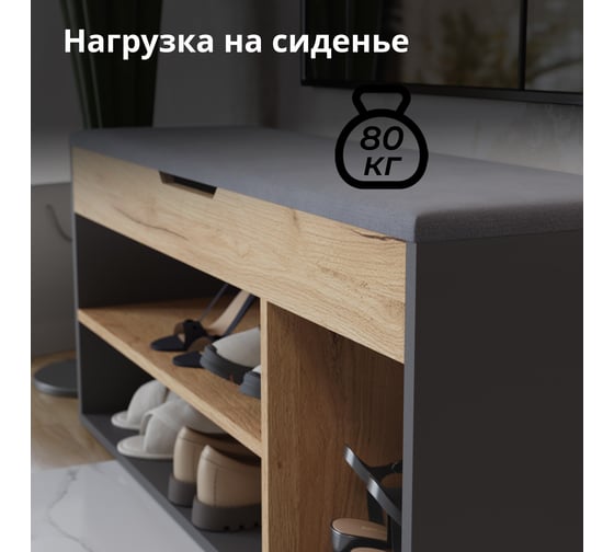 Тумба для обуви Тип 12 / Графит Серый/Дуб Крафт Золотой ТриЯ 263017