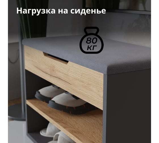 Тумба для обуви Тип 11 / Графит Серый/Дуб Крафт Золотой ТриЯ 263016