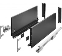 Выдвижной ящик для кухни с доводчиком шариковые направляющие скрытого монтажа 450 мм H-200 мм высокий черный GTV PB-AXISPRO-KPL450D2