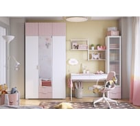 Комплект детской мебели Зефир К1 2700x580x2300 белое дерево/белый муар/пудра розовая эмаль ДК01Зефир.3102