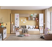 Комплект детской мебели Панда К3 4130x1035x2100 дуб мария/белый/нежно-розовый велюр КД003Панда.2351