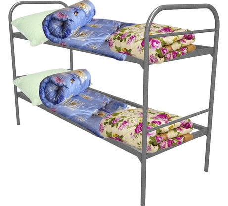 Двухъярусная металлическая кровать Sebmet 800x1900, сетка 100x50, усил.,1 пер.+матрасы,одеяла,подушки (Э+) (ТД САМ) К2-80190-10050-У1П-КПБ