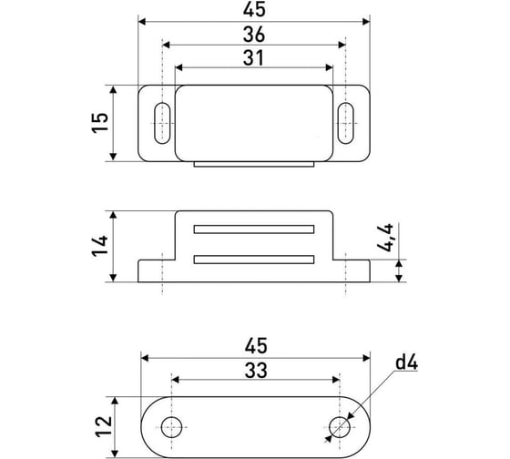 Магнит мебельный StahlBuro L-45 h-14 белый 4 шт 15934