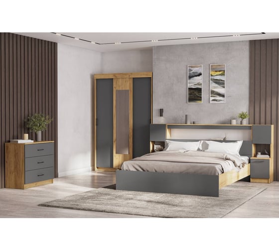Кровать Арника с проложками 140x200, Вена КР 102, дуб золотой, графит серый Н548418496