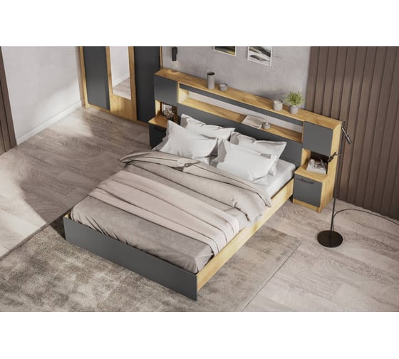 Кровать Арника с проложками 160x200 Вена, дуб золотой, графит серый Н45871250
