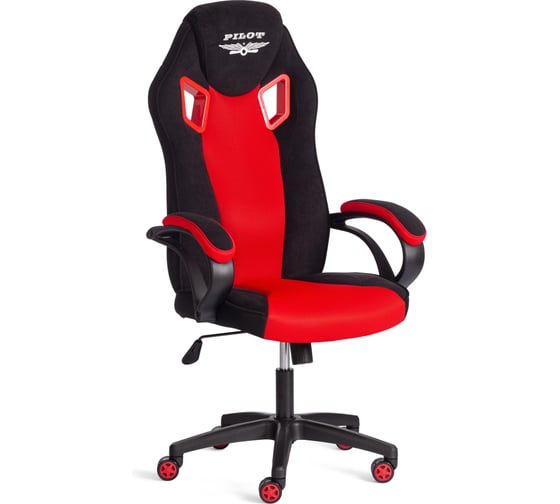 Кресло Tetchair PILOT (24) флок/ткань, черный/черный/красный, 35/TW-08/TW-11 24354
