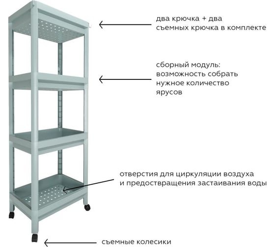 Этажерка HOMSU Provence 4 яруса на съемных колесиках HOM-1137