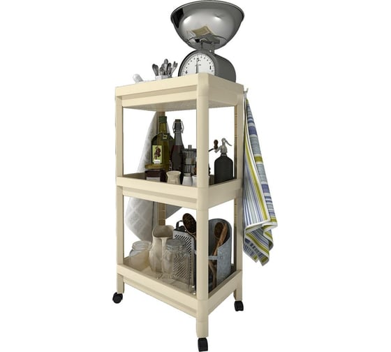 Этажерка HOMSU Vanilla 3 яруса на съемных колесиках HOM-1138