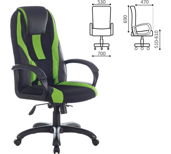 Компьютерное кресло BRABIX PREMIUM Rapid GM-102 экокожа/ткань,черное/зеленое 532419