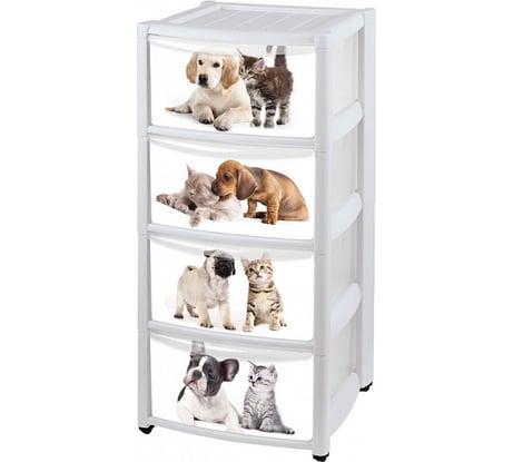 Комод Бытпласт на колесах с аппликацией, 4 ящика, бесцветный 431286601