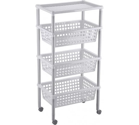 Этажерка Бытпласт Элиза 3 корзины + 1 полка, 420х290х880 мм, светло-серый 431240630