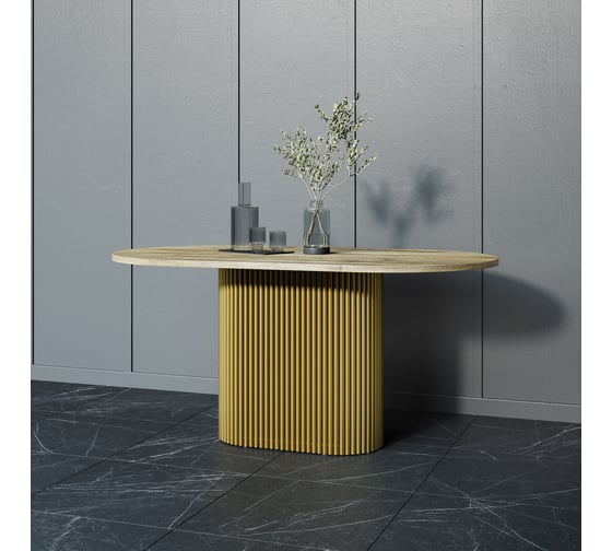 Стол овальный обеденный с металлическим подстольем GENGLASS TRUBIS Wood 160 GGT-03-1-1-О-16090
