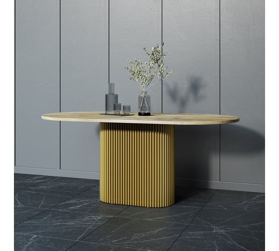 Стол овальный обеденный с металлическим подстольем GENGLASS TRUBIS Wood 180 GGT-03-1-1-О-18090