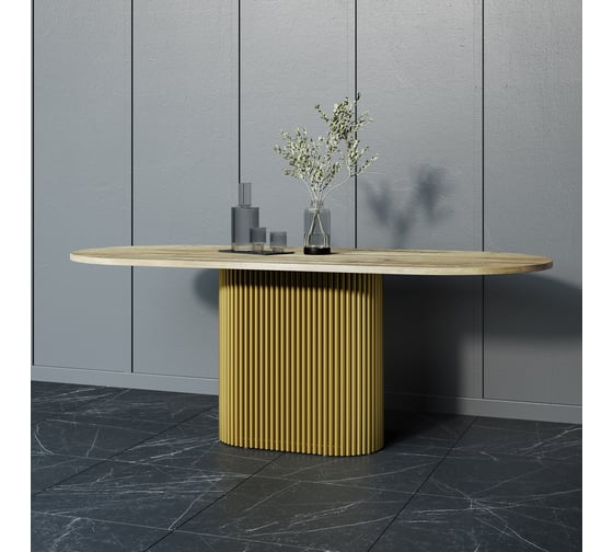 Стол овальный обеденный с металлическим подстольем GENGLASS TRUBIS Wood 200 GGT-03-1-1-О-20090