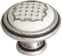 Ручка-кнопка Giusti, отделка старое серебро с блеском + керамика P77.Y00.S2.ME8G