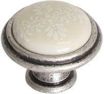 Ручка-кнопка Giusti, отделка старое серебро с блеском + керамика P77.Y01.G4.ME8G