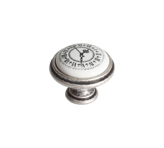 Ручка-кнопка Giusti, отделка старое серебро с блеском + керамика P77.Y00.Q2.ME8G