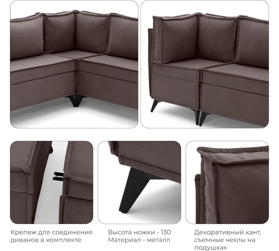 Диван кухонный НОРТА NORTA Loft XS Угловой 585x585x800 шоколад 4657828216449
