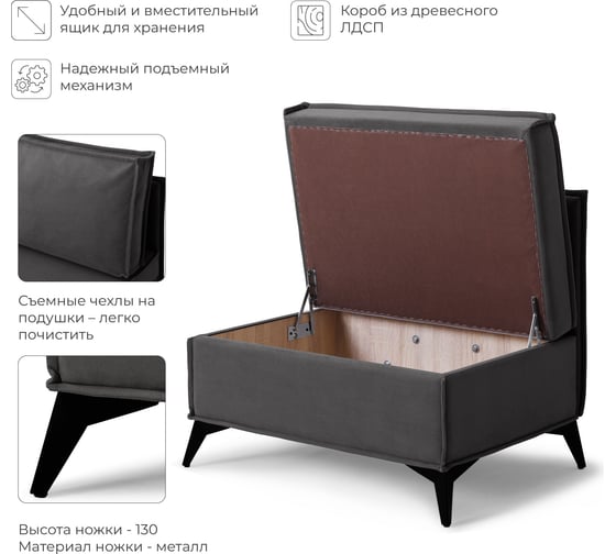 Диван кухонный НОРТА NORTA Loft XS 830х585х800 графит 4657828217880