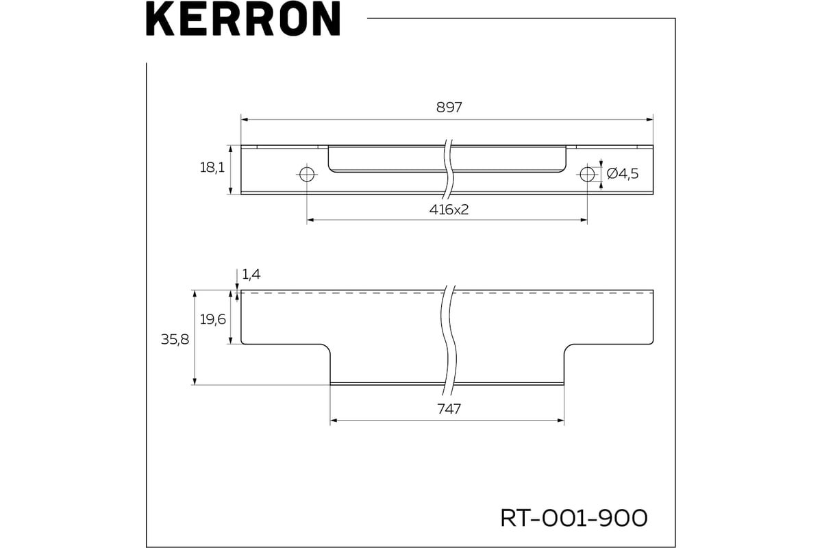 Торцевая ручка KERRON 900 мм, хром RT-001-900 - выгодная цена, отзывы,  характеристики, фото - купить в Москве и РФ