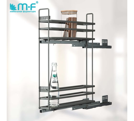 Бутылочница MF 150 мм 2-уров. 450х95х500 плоский стальной прут, пласт. поддон, серый 21400v