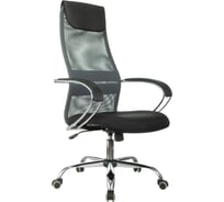 Кресло руководителя Helmi HL-E87, CH, спинка сетка серая/экокожа, сиденье ткань черная, хром, механизм качания 368519