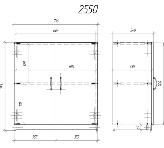Шкаф Комфорт-Питер Бюджет 2550 (402877, 402879) 290 Белый шагрень 290 Белый шагрень 2550.290.290