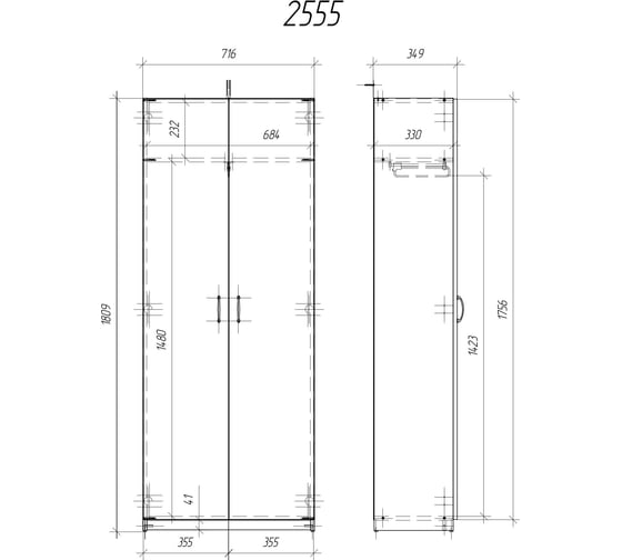 Шкаф Комфорт-Питер Бюджет 2555 (402878, 402880) 290 Белый шагрень 290 Белый шагрень 2555.290.290
