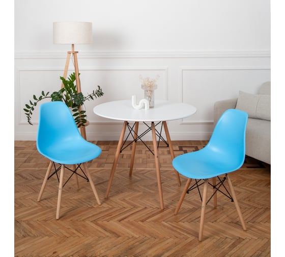 Комплект стульев пластиковых DERSTUHL 4 шт Wood Eames, голубой, DSL01.008.4