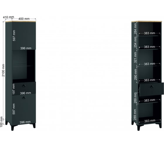 Витрина Woodville Ника 400 эйхория QR-17/графит/дуб делано 593596