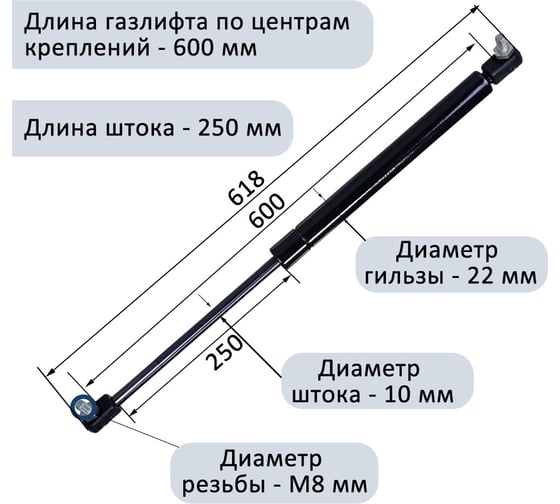 Газовый амортизатор с шарнирным подсоединением ЭЛИМЕТ 100NW 600 мм БП-00001675