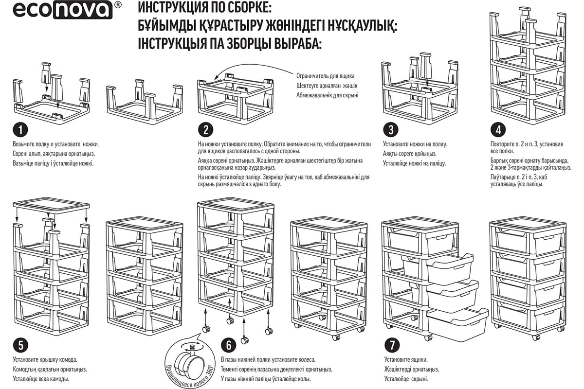 Econova / комод на колесах Deluxe, 4 ящика, 300х385х690 мм