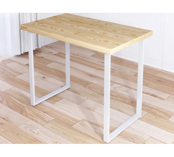 Стол кухонный Solarius Loft из массива сосны без шлифовки и покраски, 110x60x75 см, с белыми металлическими ножками 700-10214 1