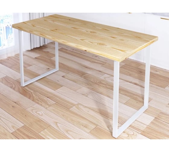 Стол кухонный Solarius Loft из массива сосны без шлифовки и покраски, 130x70x75 см, с белыми металлическими ножками 700-10220 1