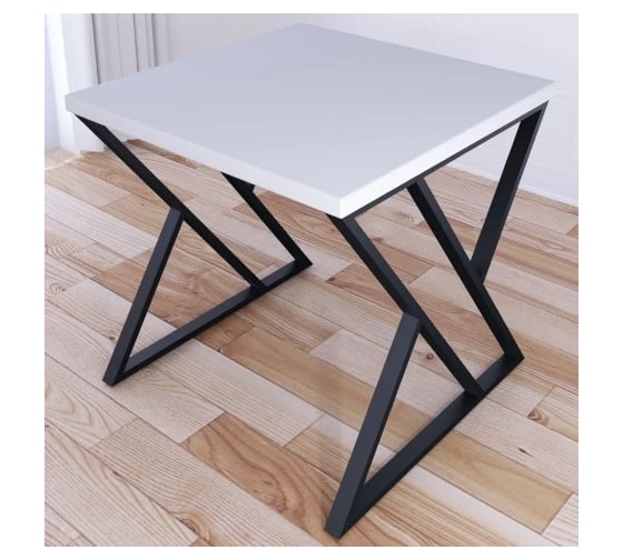 Стол кухонный Solarius Loft с квадратной белой столешницей из массива сосны 40 мм и черными металлическими Z-образными ножками, 60x60x75 см 703-10180 1