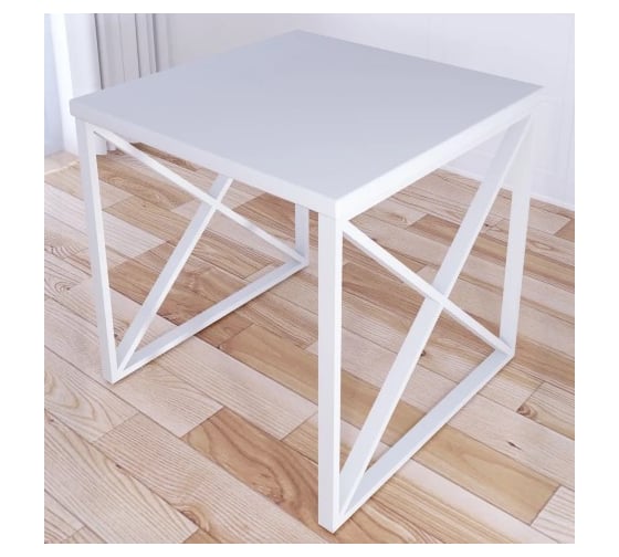 Стол кухонный Solarius Loft с квадратной белой столешницей из массива сосны 40 мм и белыми металлическими крестообразными ножками, 80x80x75 см 702-10211 1