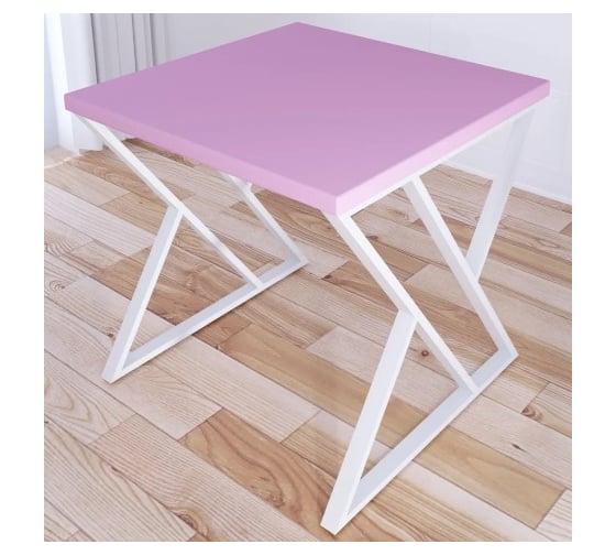 Стол кухонный Solarius Loft с квадратной столешницей розового цвета из массива сосны 40 мм и белыми металлическими Z-образными ножками, 60x60x75 см 703-10183 1