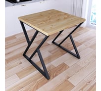 Стол кухонный Solarius Loft с квадратной столешницей без шлифовки и покрытия из массива сосны 40 мм и черными металлическими Z-образными ножками, 60x60x75 см 703-10192